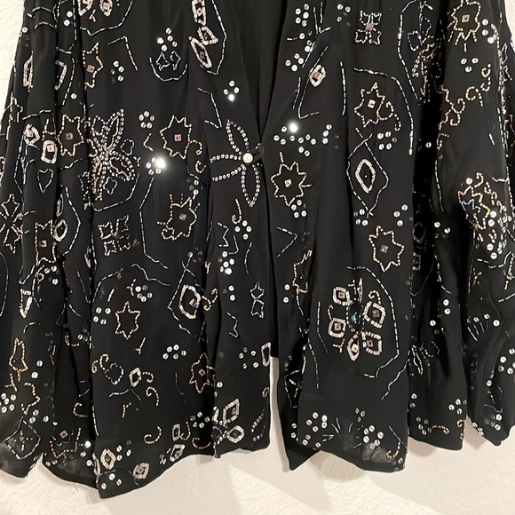 Chico’s Women’s Kimono Cardigan Large Black Beaded Coastal Grandma Contemporary - Picture 6 of 12